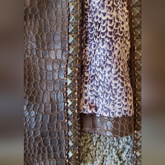 Chico's Croc Embossed Studded Beaded Reptile Faux Leather Bomber Jacket Size 12 - Picture 4 of 10